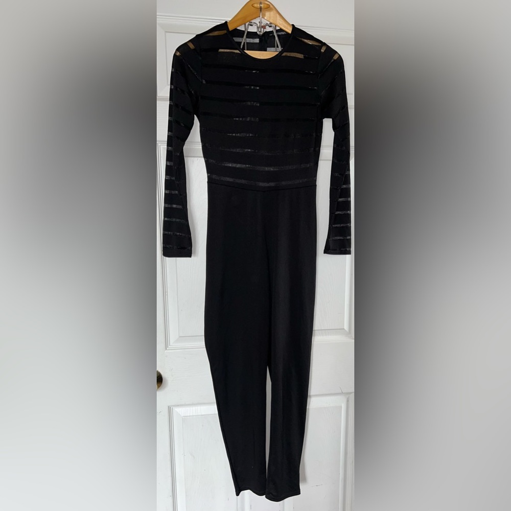 PrettyLittleThing Black Burn out Mesh Jumpsuit Size 8 NWOT
